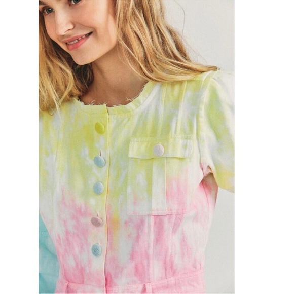 LOVESHACKFANCY Paca Rainbow Jumpsuit Radial Pastel Tie Dye New With Tags Size 4 - Picture 3 of 15